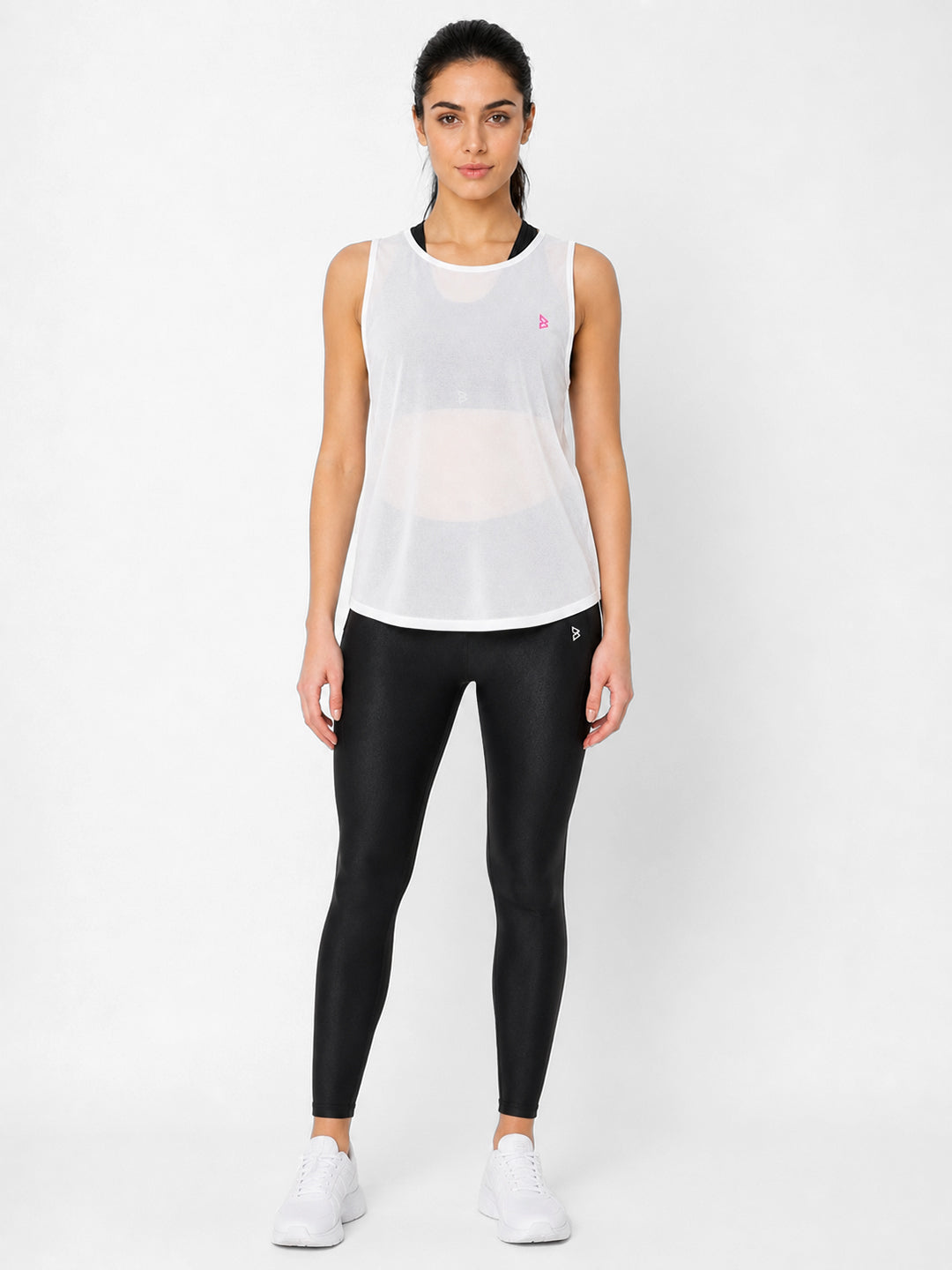 White Rouched Mesh Tank