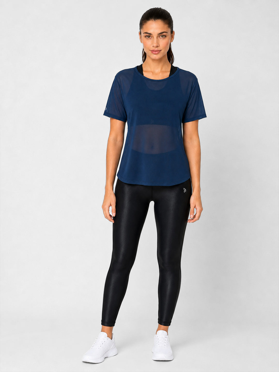 Crystal Teal Twisty Back Mesh Tee