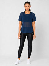 Crystal Teal Twisty Back Mesh Tee