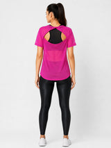 Pink Twisty Back Mesh Tee