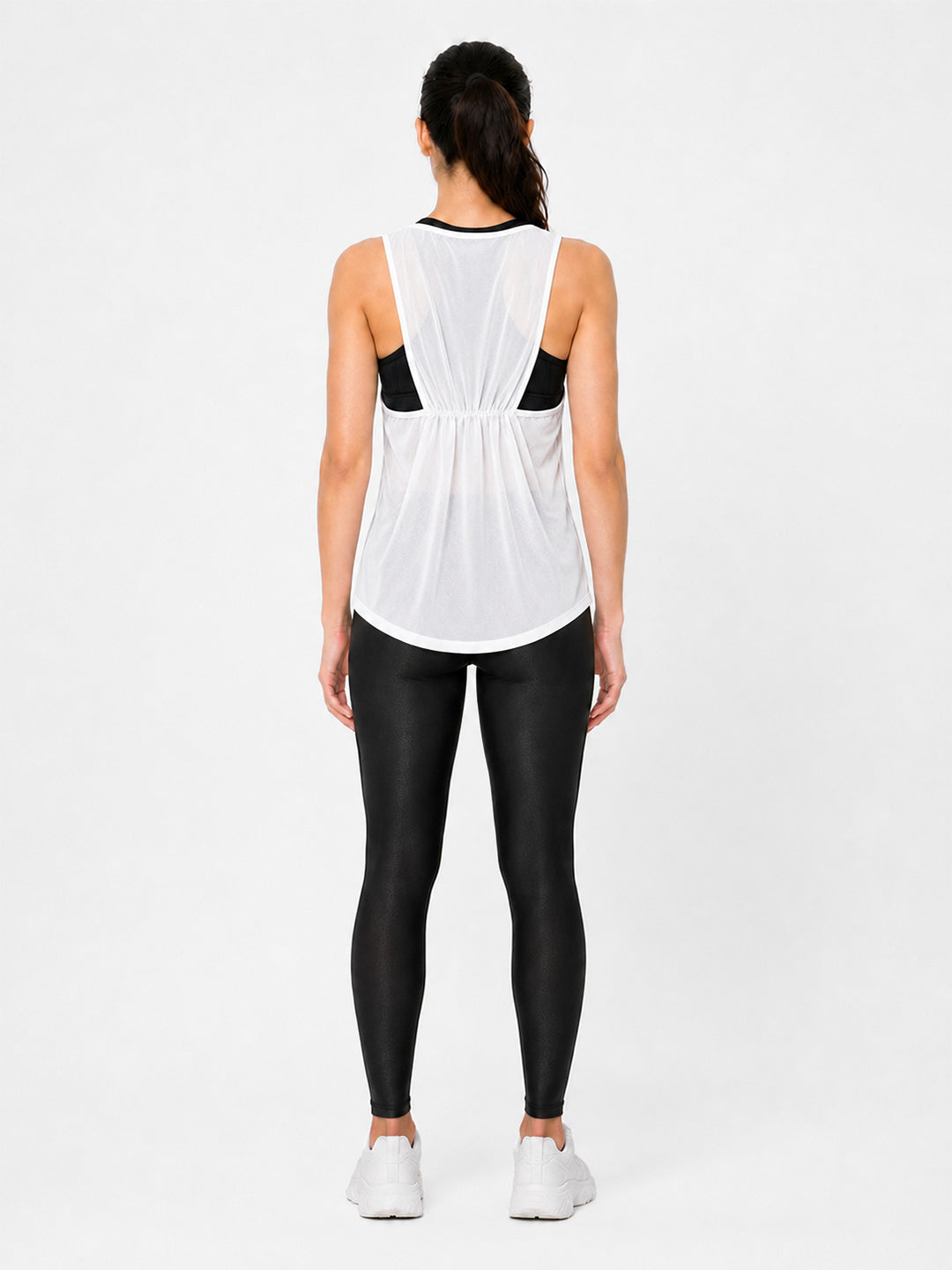 White Rouched Mesh Tank