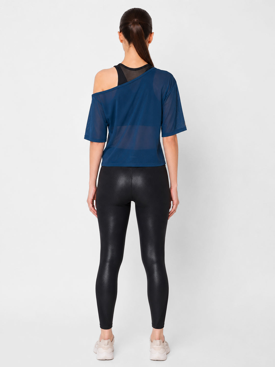 Crystal Teal Off Shoulder Mesh Tee