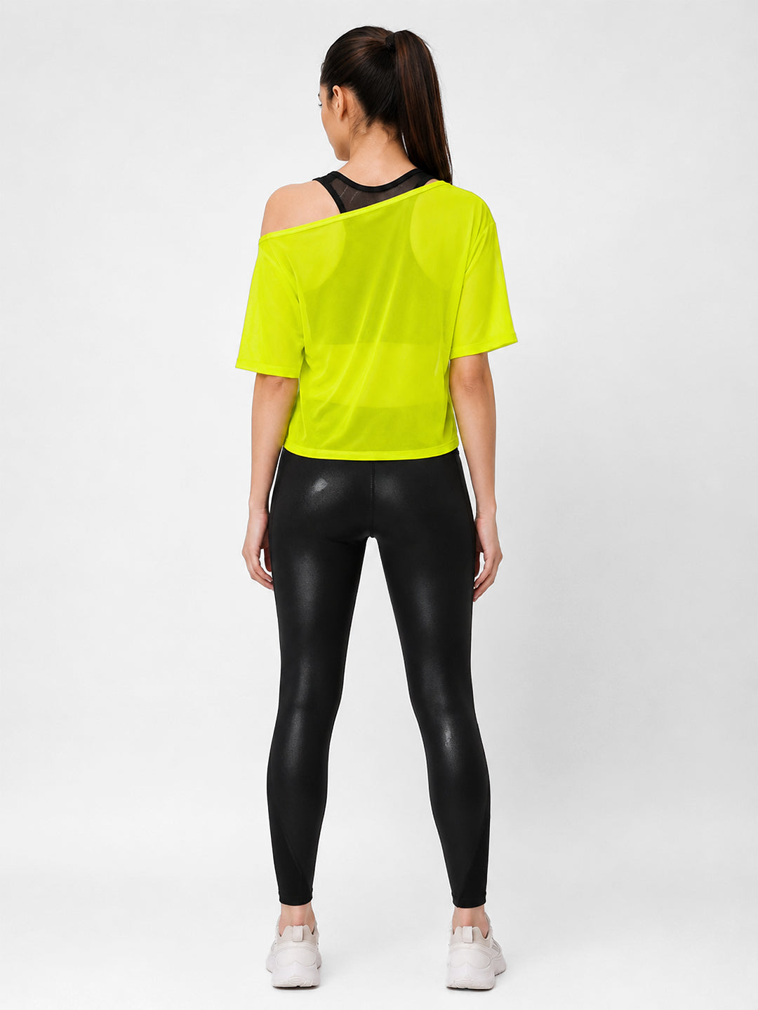 Neon Off-Shoulder Mesh Tee