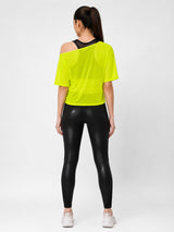 Neon Off-Shoulder Mesh Tee