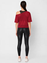 Aurora Red Off Shoulder Mesh Tee