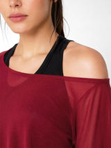 Aurora Red Off Shoulder Mesh Tee