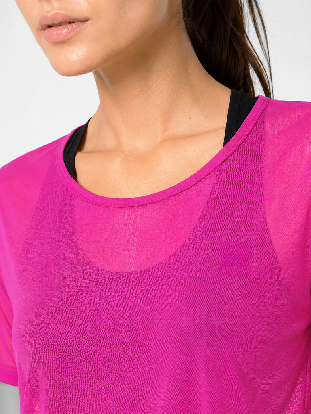 Pink Twisty Back Mesh Tee