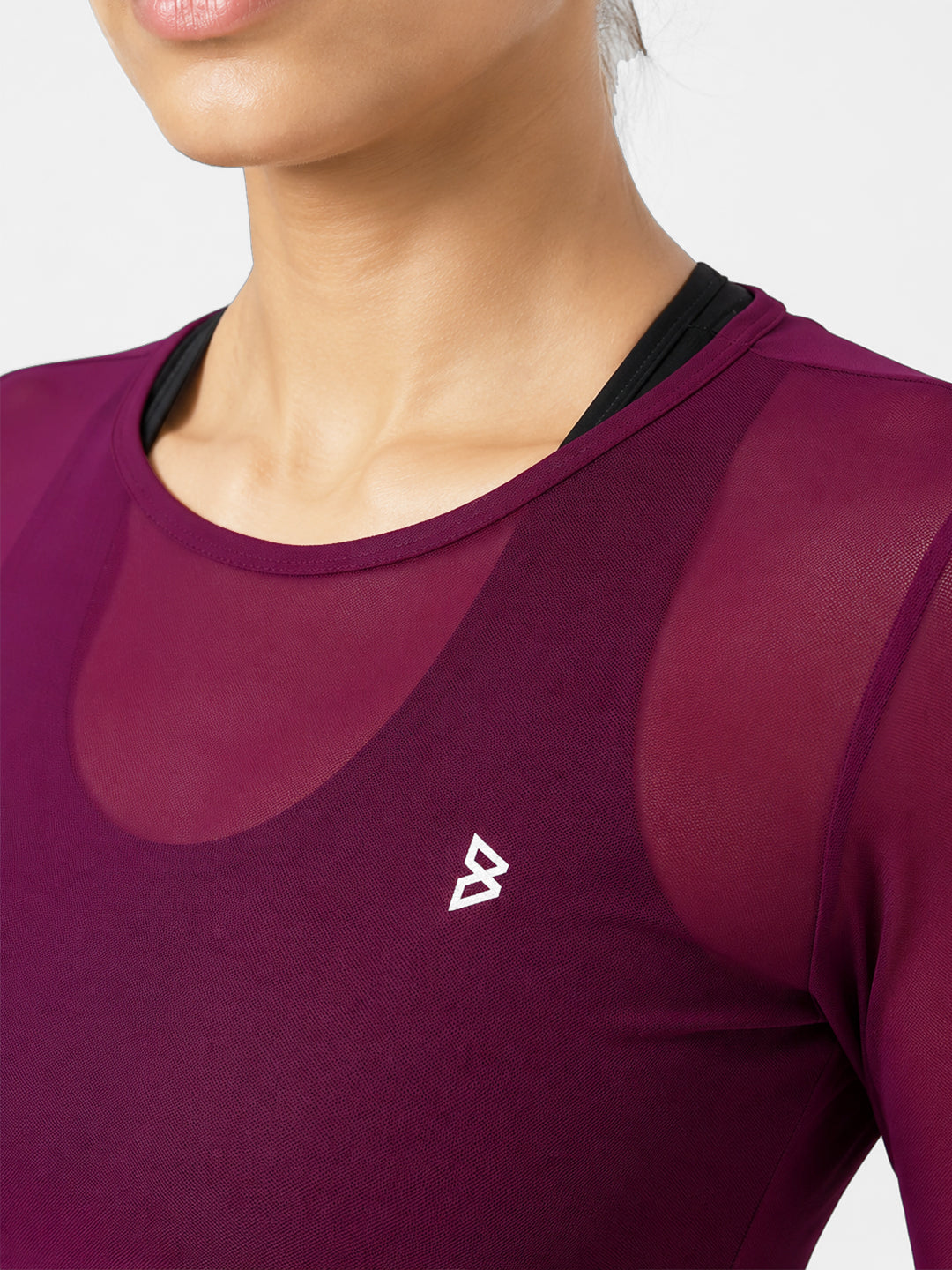 Wine Mesh Long Sleeve Tee