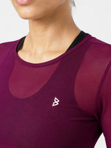 Wine Mesh Long Sleeve Tee