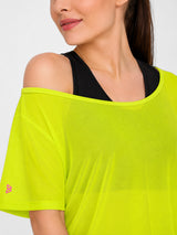 Neon Off-Shoulder Mesh Tee