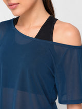 Crystal Teal Off Shoulder Mesh Tee