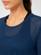 Crystal Teal Twisty Back Mesh Tee