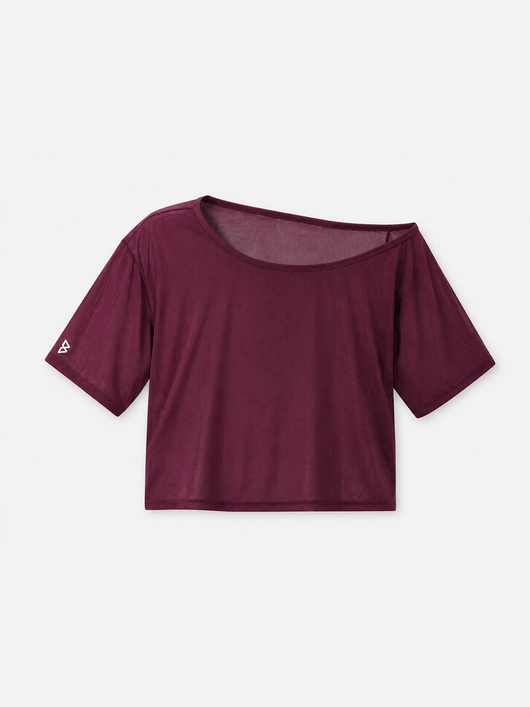 Wine Off-Shoulder Mesh Tee