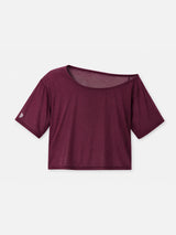 Wine Off-Shoulder Mesh Tee