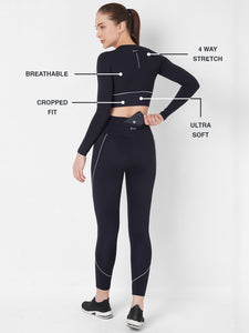Black And Mint Endurance Full Sleeve Crop Top BODD ACTIVE