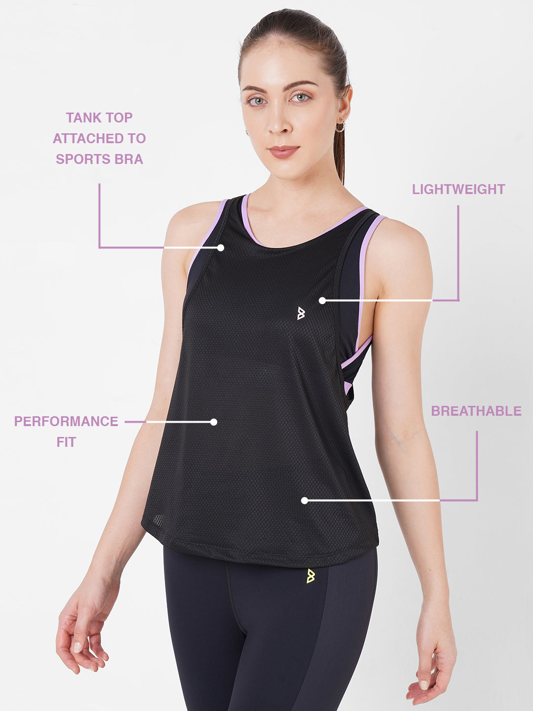 Black And Lavender Holo Sports Bra + Tank BODD ACTIVE