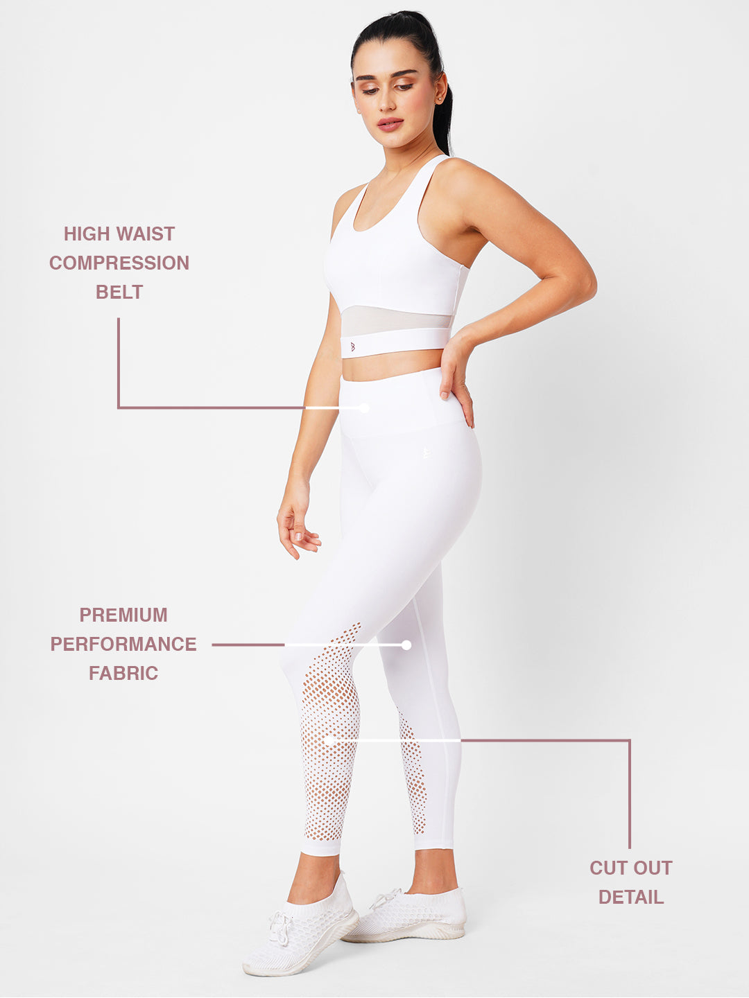Crystal White Cut Out High Waist Leggings BODD ACTIVE