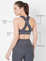 Stone Grey Ribbed Sports Bra BODD ACTIVE