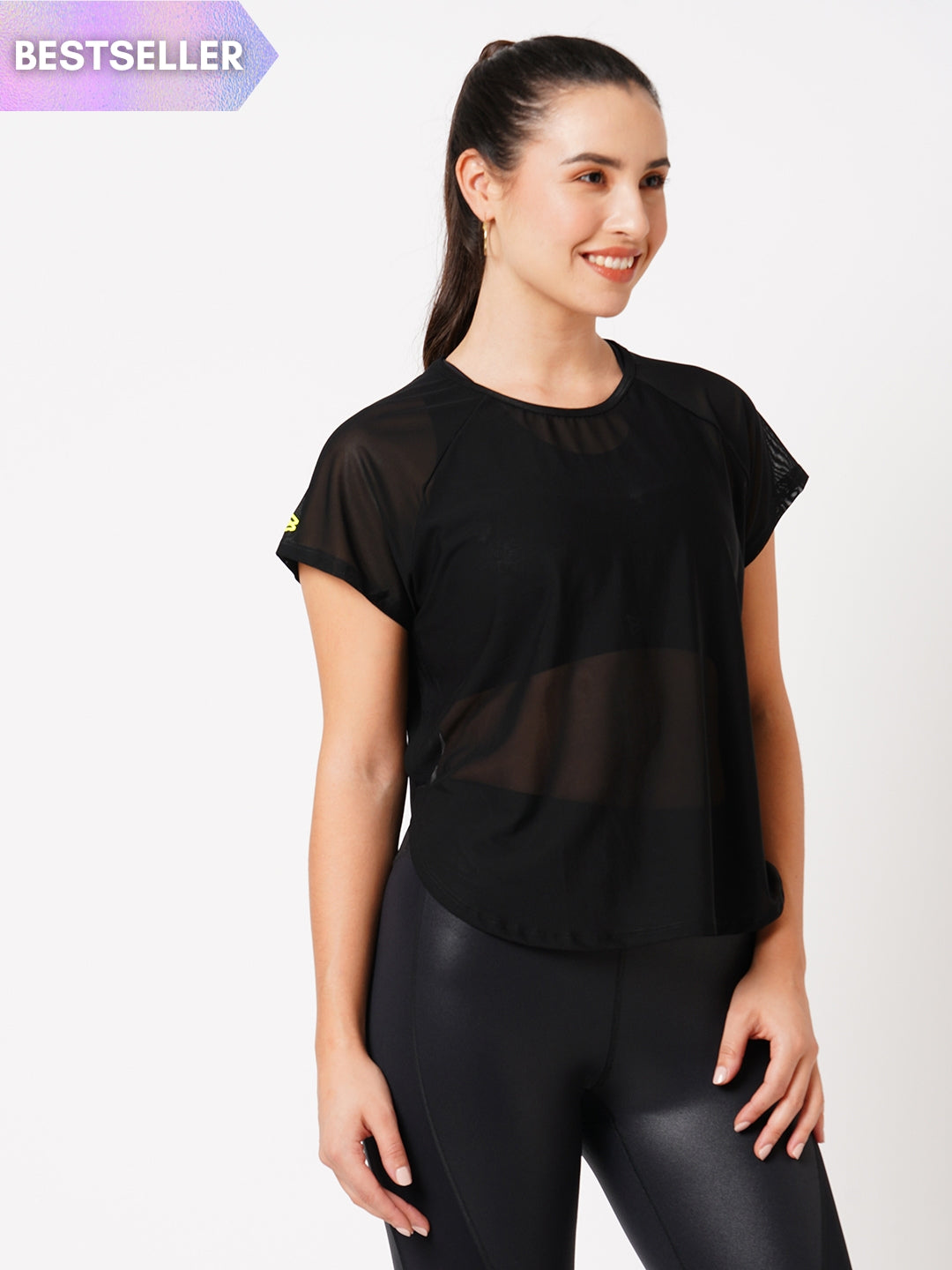 Black All Mesh Sheer Tee BODD ACTIVE