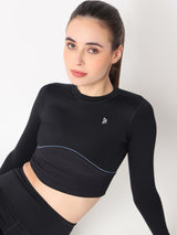 Black & Blue Endurance Full Sleeve Crop Top