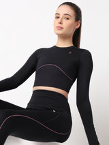 Black & Purple Endurance Full Sleeve Crop Top