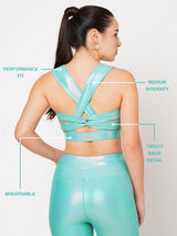 Teal Holo Twist Back Sports Bra BODD ACTIVE