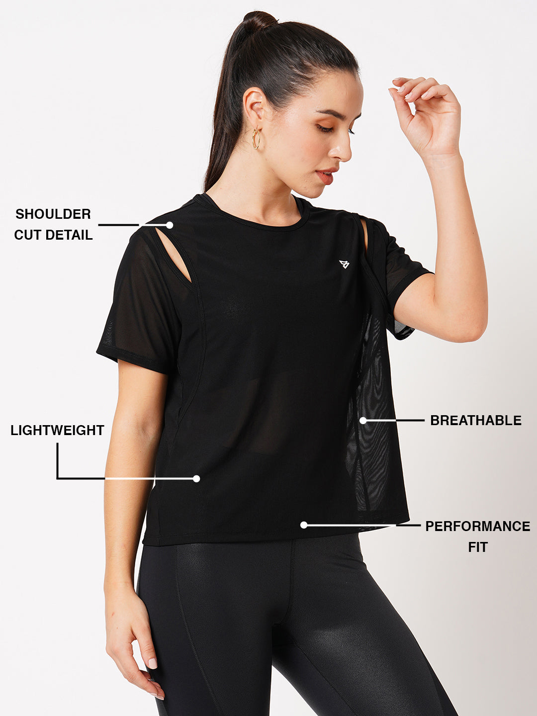 Black Cut Out Mesh Tee BODD ACTIVE
