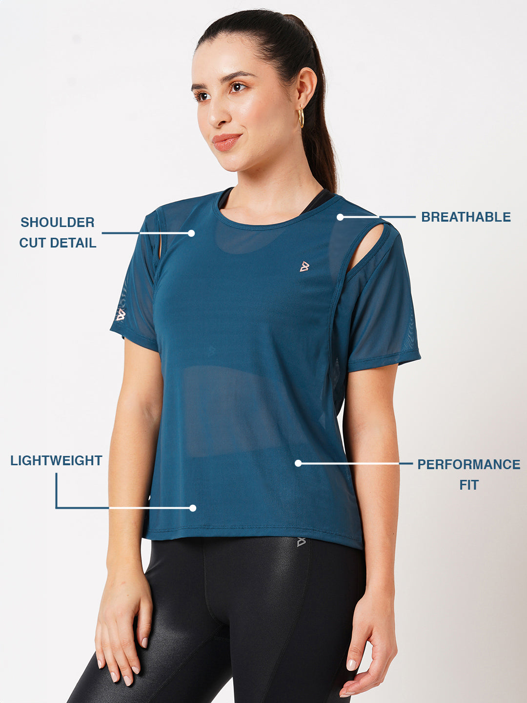 Teal Cut Out Mesh Tee BODD ACTIVE