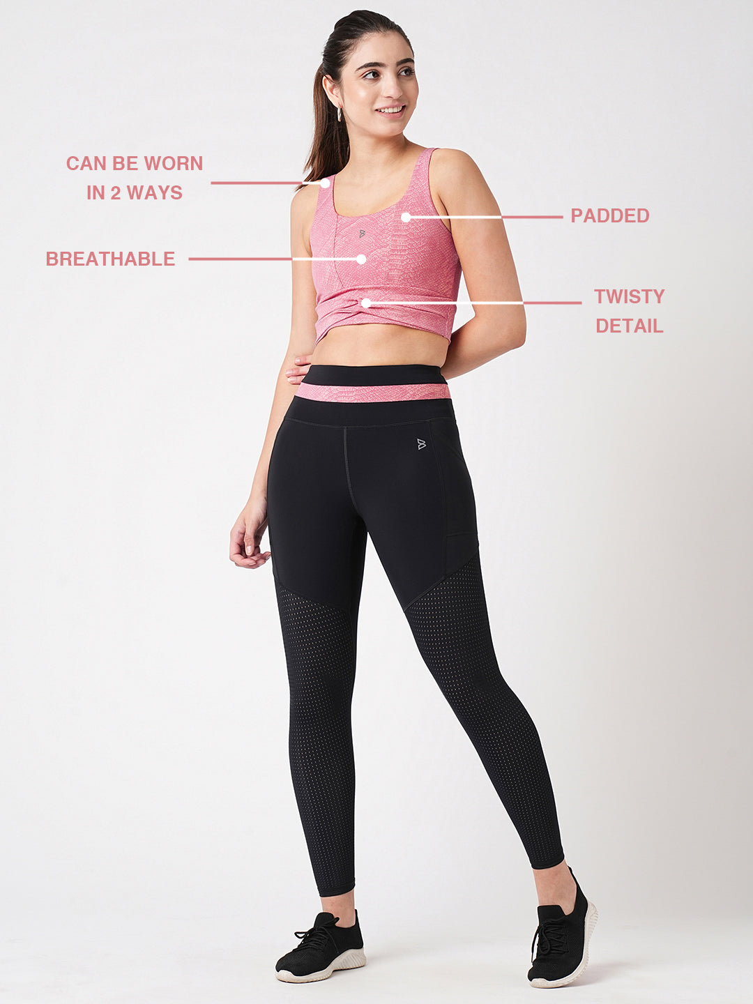 Level Up Pink Longline Sports Bra BODD ACTIVE