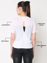 White Open Back Mesh Tee