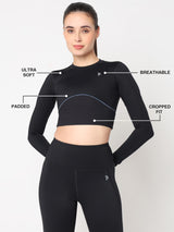 Black & Blue Endurance Full Sleeve Crop Top