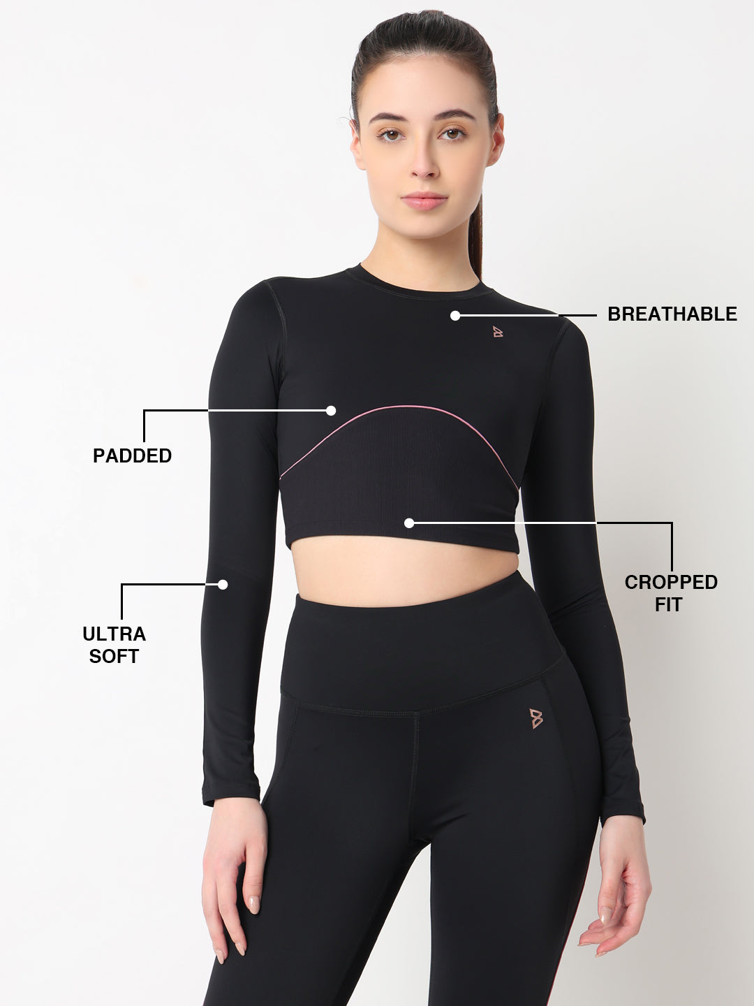 Black & Purple Endurance Full Sleeve Crop Top