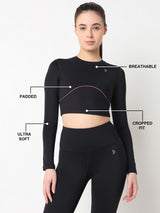 Black & Purple Endurance Full Sleeve Crop Top