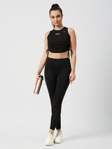 Black Mesh Rouched Top