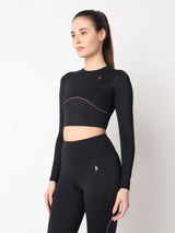Black & Purple Endurance Full Sleeve Crop Top