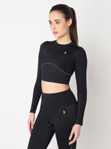 Black & Blue Endurance Full Sleeve Crop Top