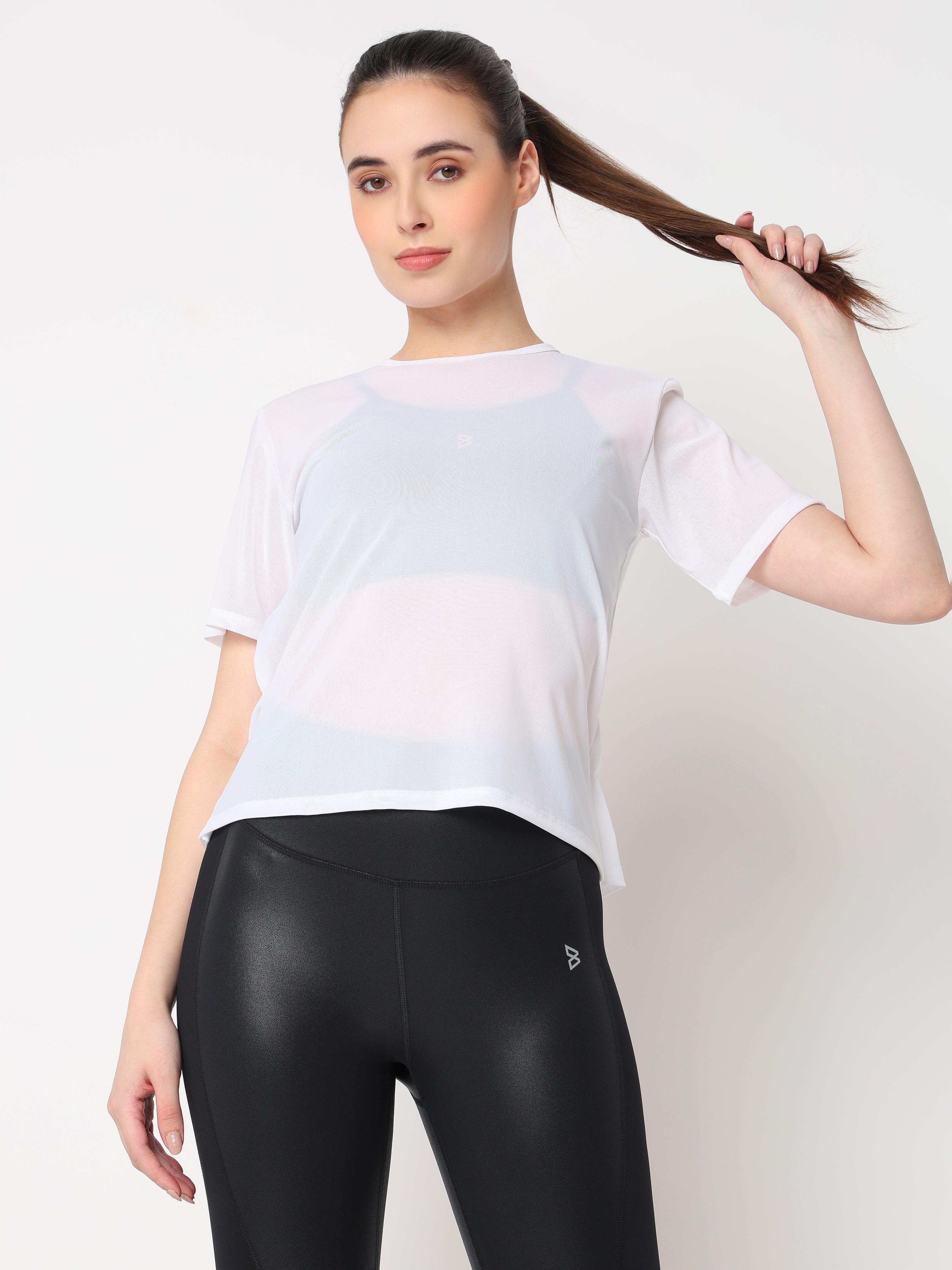 White Open Back Mesh Tee