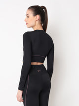 Black & Purple Endurance Full Sleeve Crop Top