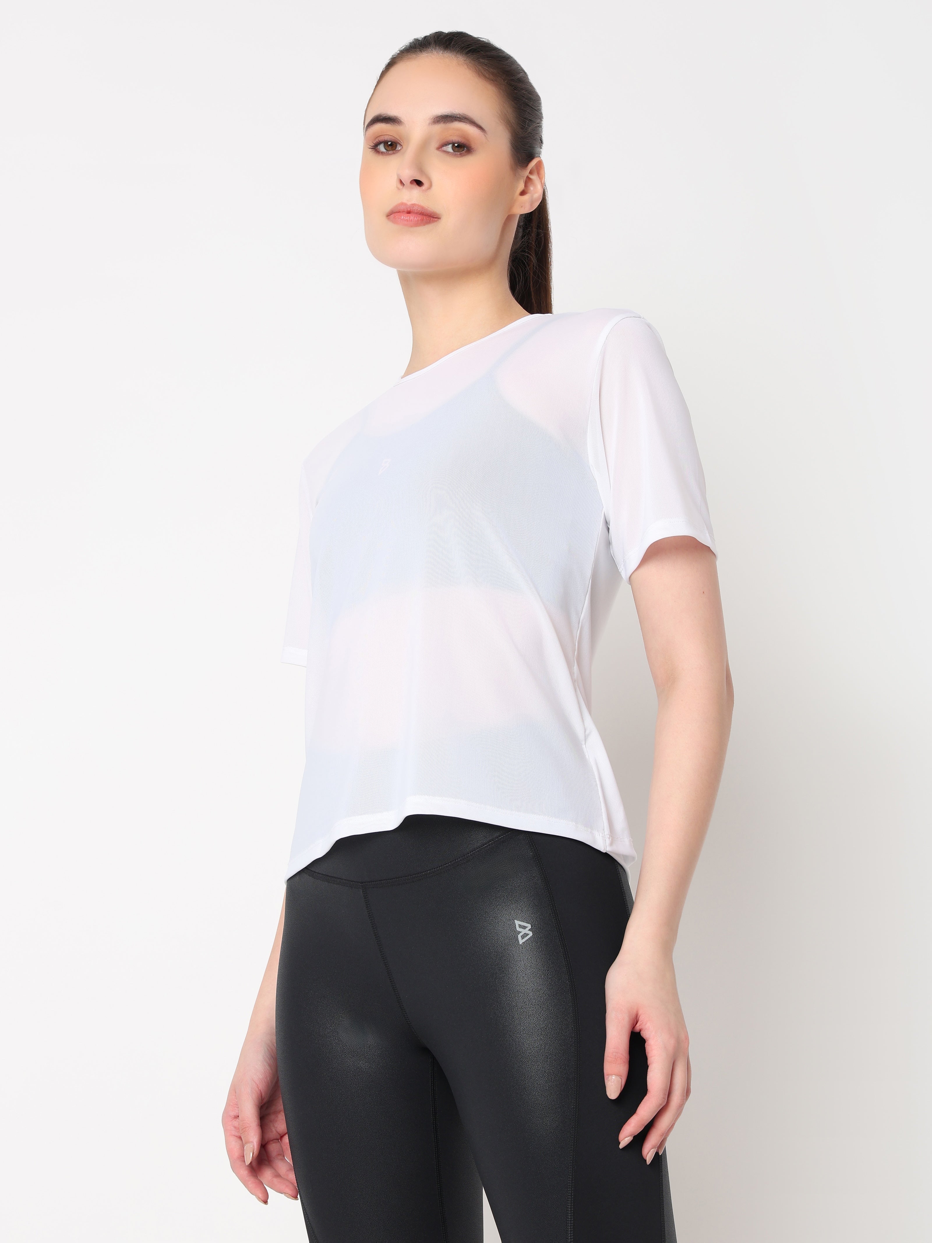 White Open Back Mesh Tee