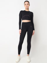 Black & Purple Endurance Full Sleeve Crop Top