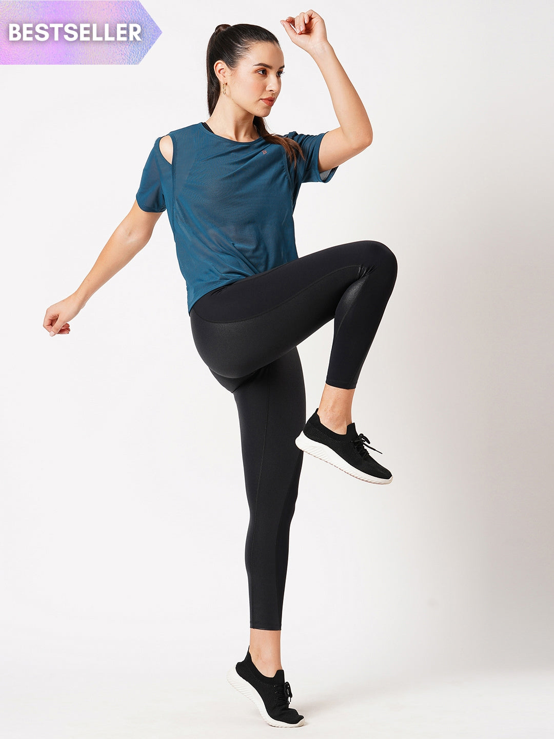 Teal Cut Out Mesh Tee BODD ACTIVE
