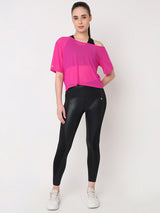 Hot Pink Mesh Off-Shoulder Tee