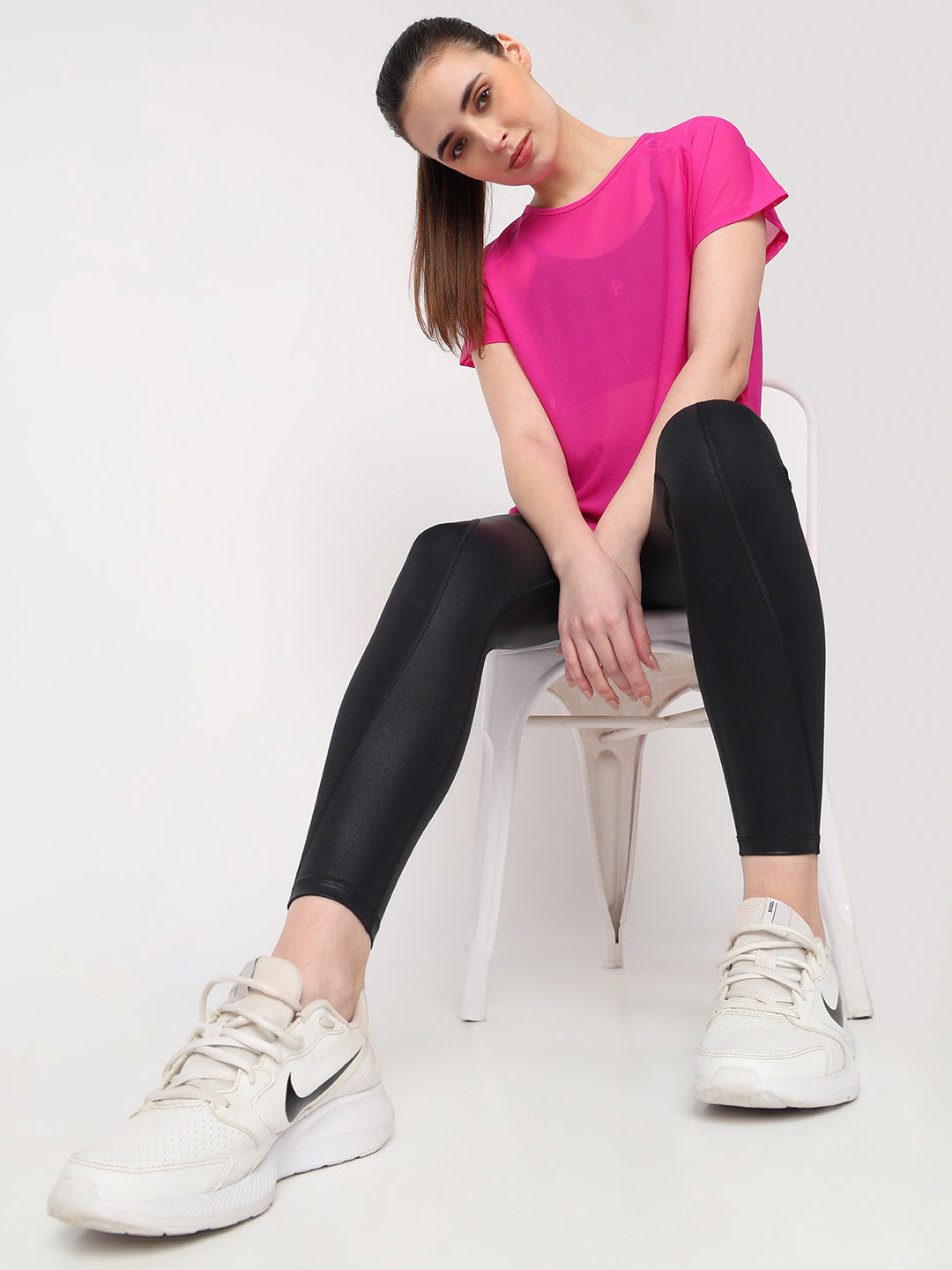 Hot Pink All Mesh Sheer Tee