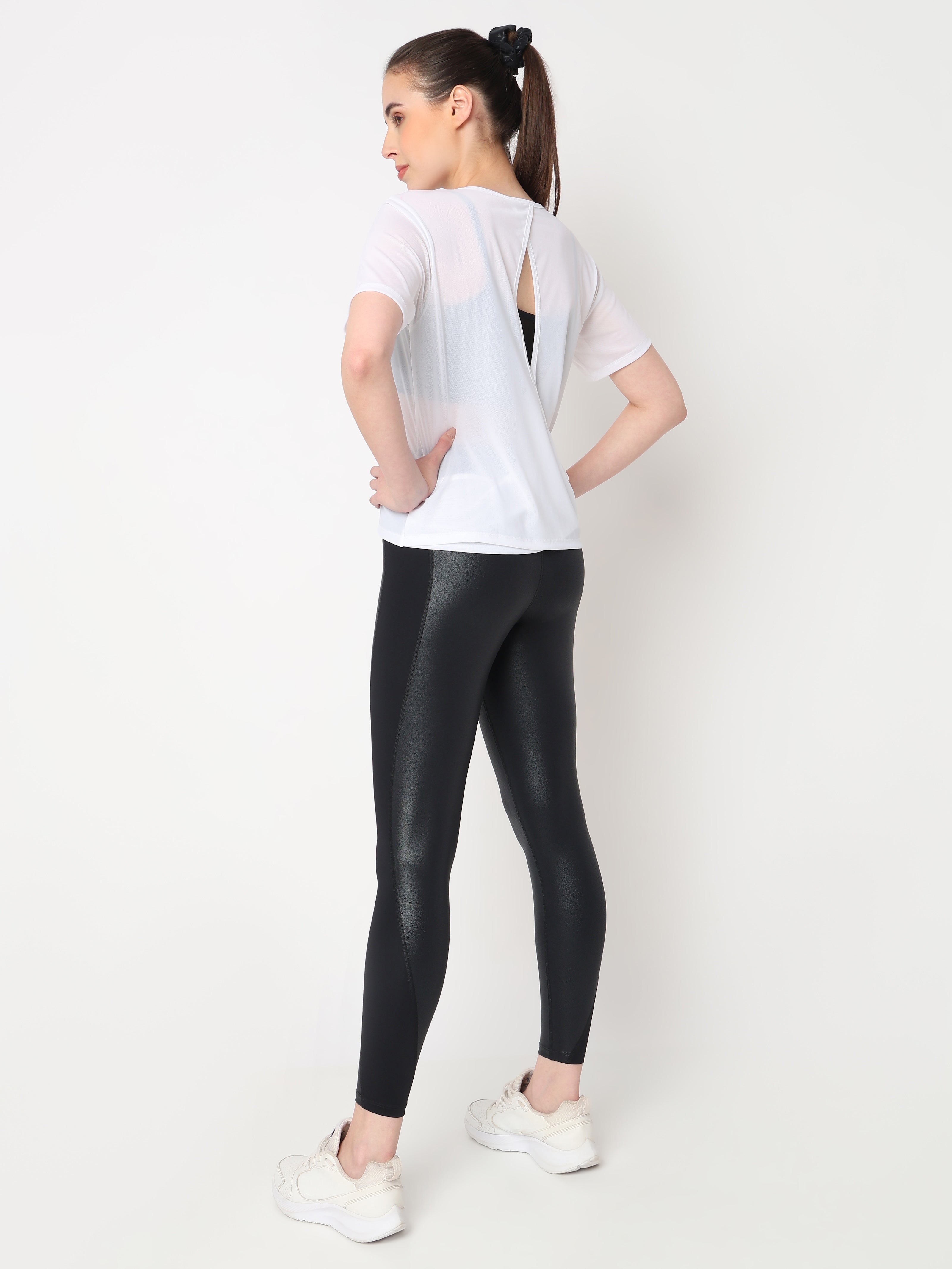 White Open Back Mesh Tee