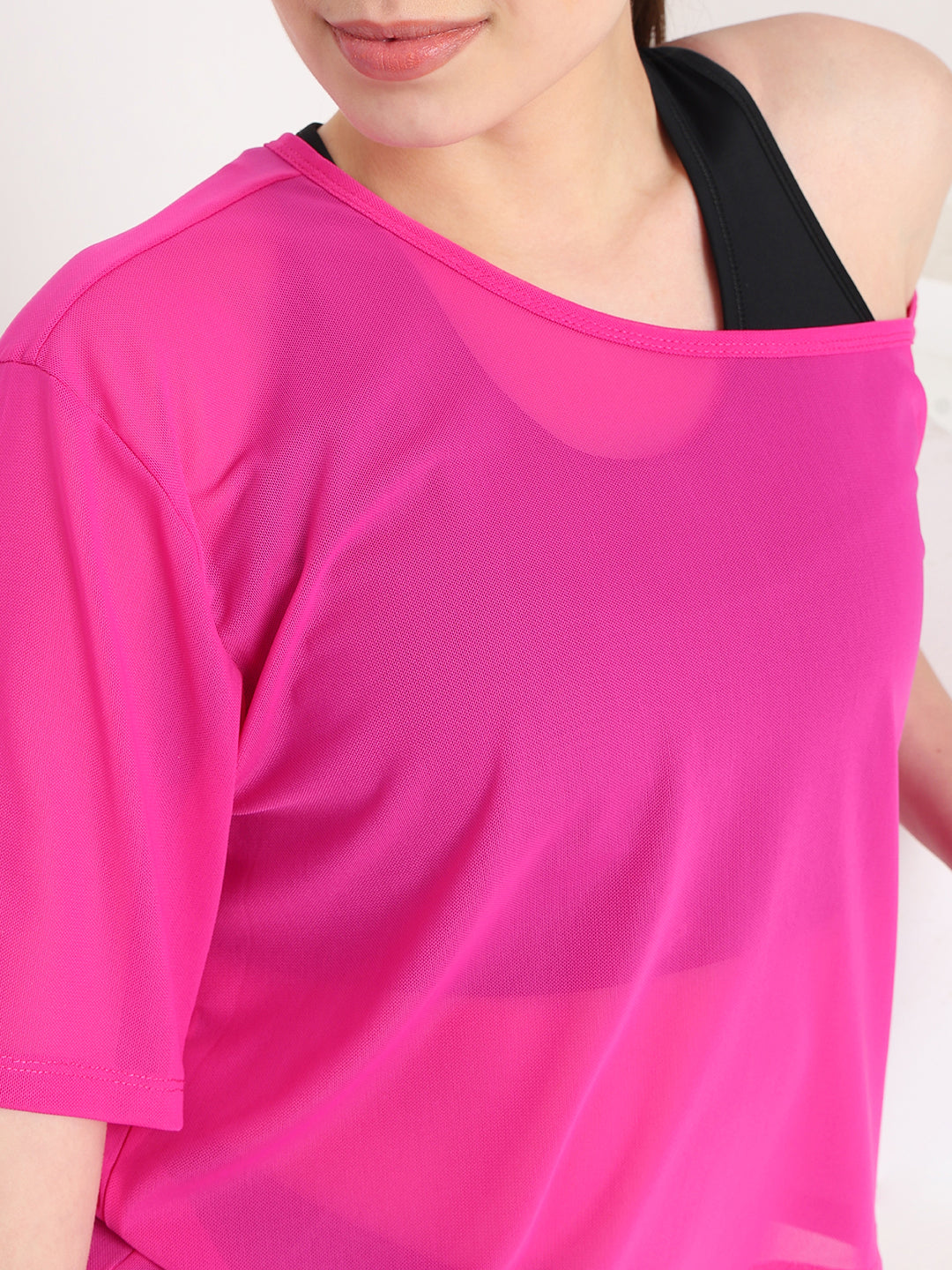Hot Pink Mesh Off-Shoulder Tee