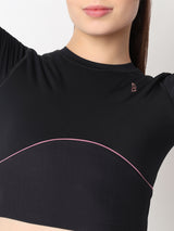 Black & Purple Endurance Full Sleeve Crop Top