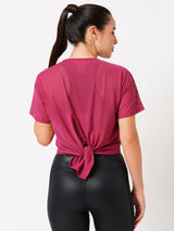Viva Magenta Tie Up Mesh Tee