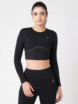 Black & Purple Endurance Full Sleeve Crop Top