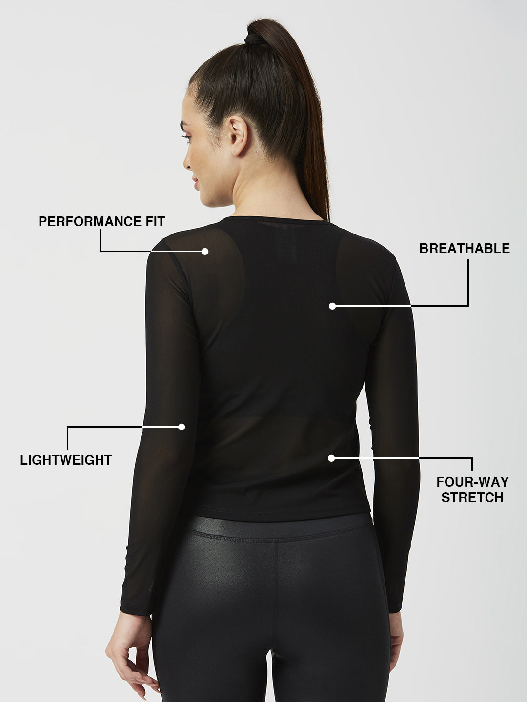 Black Mesh Long Sleeve Tee