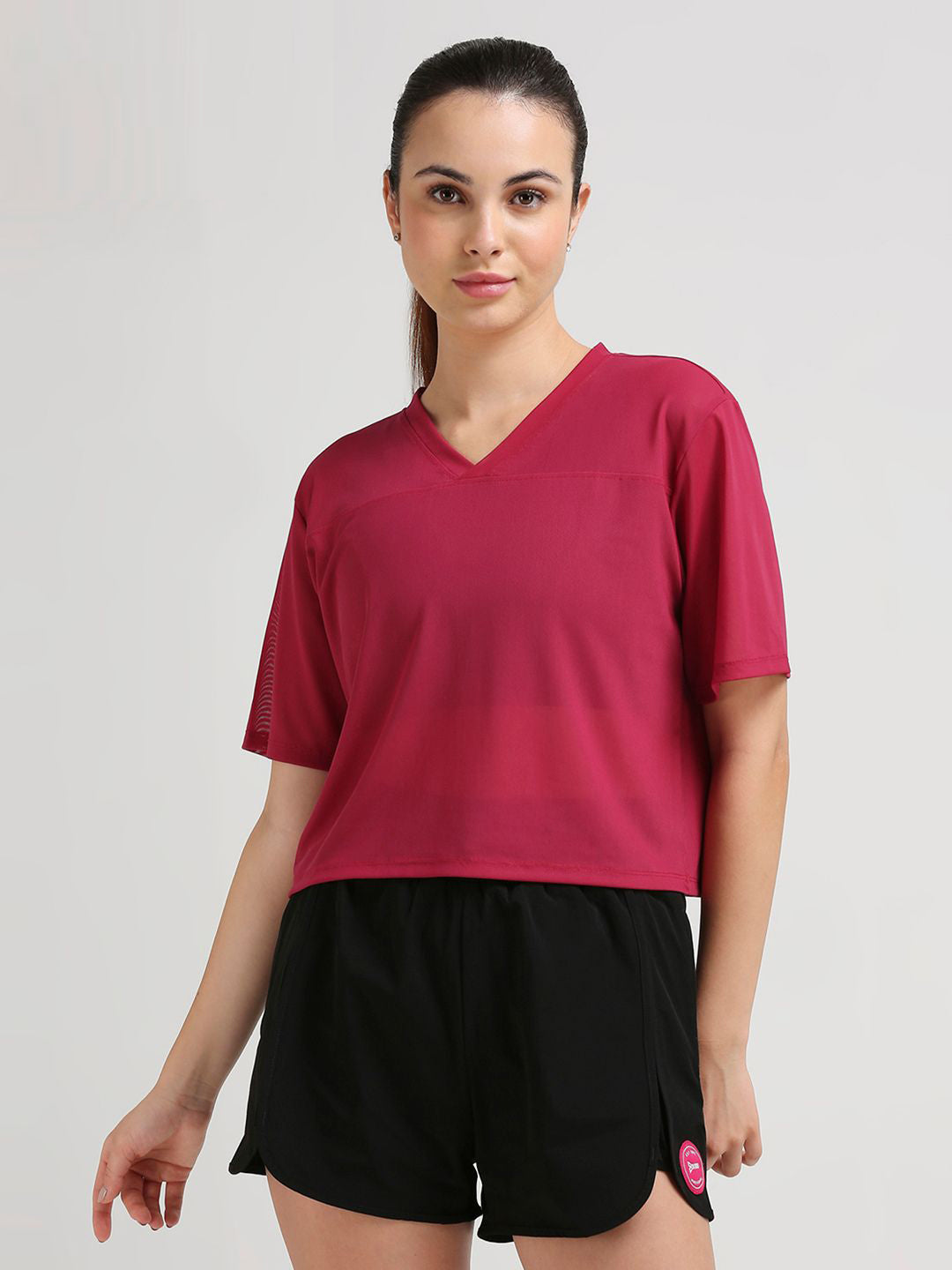 Viva Magenta Boxy Mesh Tee
